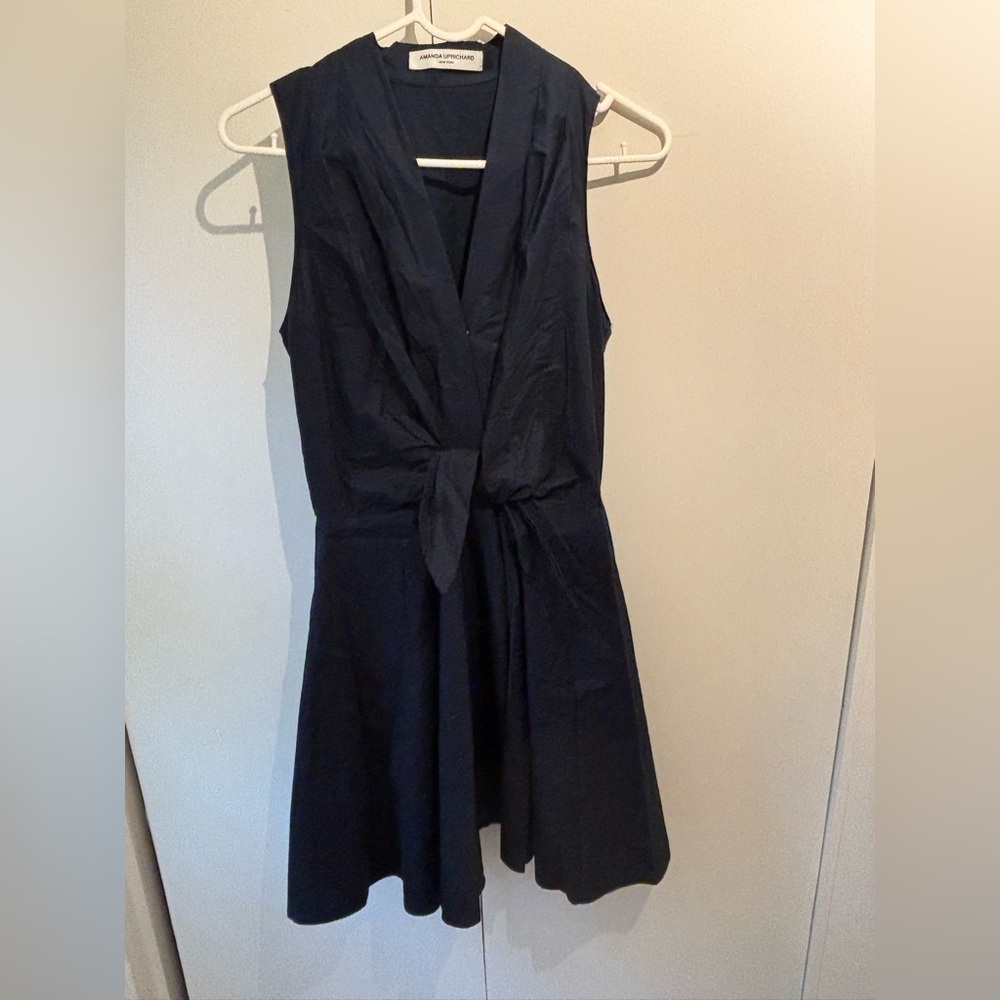Navy A-Line Mini Dress with V-Neck and tie front